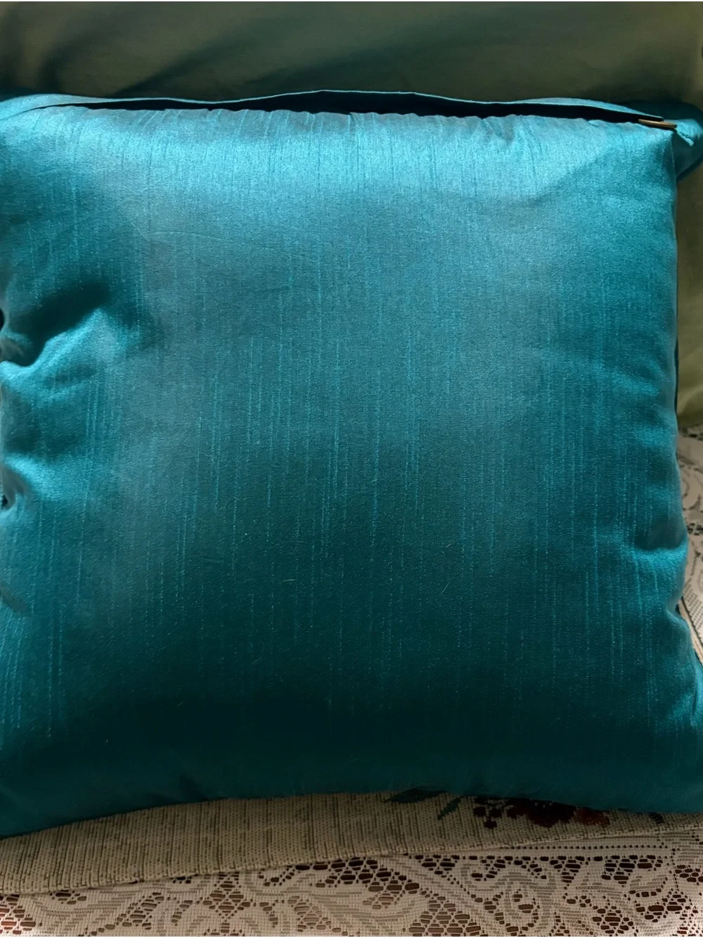 Pier 1 Teal Velvet Pillow with Gold Embroidered Peacock